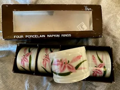 Vera / Vera Neuman ~ Set Of 4 Porcelain  Pink Tiger Lily  Napkin Rings ~ NIB • $24