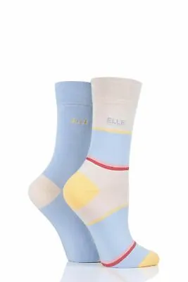 £9.99 • Buy Ladies 2 Pair Elle Bamboo Striped And Plain Socks