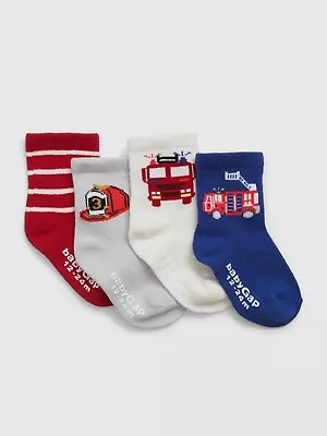 NEW GAP Toddler Firetruck Multicolor Print Crew Socks (4-Pack) Size 4-5 YRS • £10.45