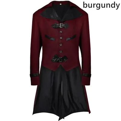 Men Medieval Swallow-tailed Coat Jacket Mid-length Magician Gothic Halloween Top • $32.29