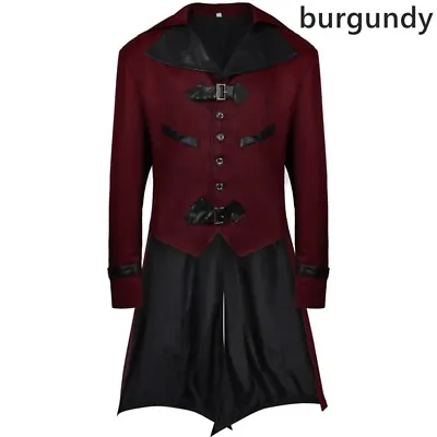 Mens Retro Medieval Swallow-tailed Jacket Mid-length Coat Gothic Party Fashion • $35.20