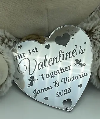 £4.99 • Buy PERSONALISED Our First Valentines Day Together Silver Hanging Heart Gift Him Her