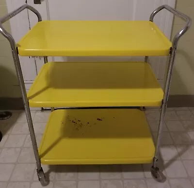$119.99 • Buy 🔥VTG 1960s Mid CenturyModern Yellow COSCO Rolling 3Tier Kitchen UtilityBar Cart