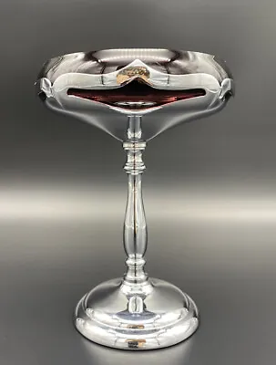 $49.99 • Buy Vintage Farber Bros New York Art Deco Chrome Compote Amethyst Glass Dish 7.5  H