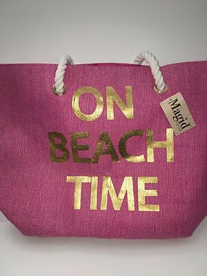 Magid Handbags  On Beach Time  Fuchsia Tote W/Metallic Gold Type & Rope Handles • $12.50