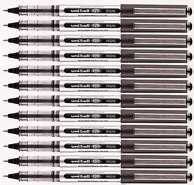 12 X Uniball UB150 Eye Micro Roller Ball Pen 0.5mm BLACK Pen Best Price • £13.99