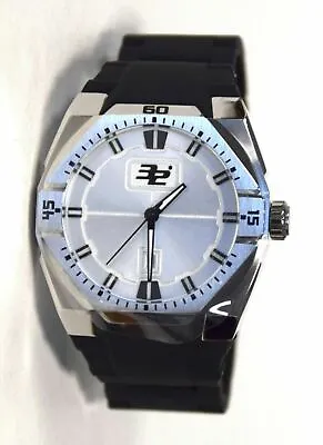 NEW 32 Degrees 1289M Men's Edge Silver Dial Black Silicone Strap Silver SS Watch • $39.85