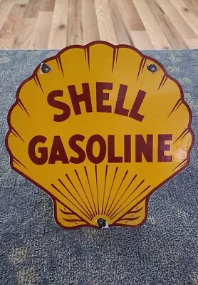 Shell Gasoline Vintage Style Gas Pump Plate Clam Porcelain Sign • $35