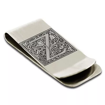 Money Clip With Money Stainless Steel Floral Initial Words Z Wallet Cash Ca... • $14.99