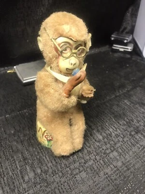 £32.78 • Buy Antique Fuzzy Wind Up Smoking Monkey Estate Find Mechanical Toy
