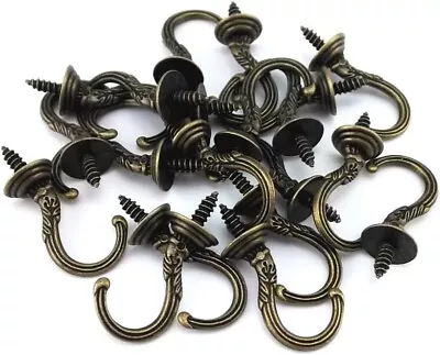 Yueton 20pcs Vintage Carving Screw-In Wall Ceiling Hooks Cup Hooks Hanger • $15.83