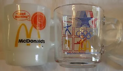 2 Vintage McDonald’s Coffee Mugs   Fire King Milk Glass   1984 Olympics Nice Set • $11.99