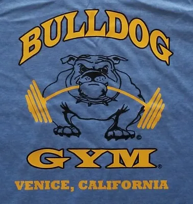 Bulldog Gym Venice California Workout Bodybuilding Royal / Vintage Gold T-Shirt  • $15.95