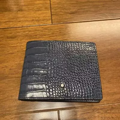 Montblanc Double Billfold Wallet 6cc Navy Stamped Leather Made In Italy • $156