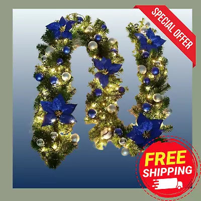 9 Ft Pre-Lit Artificial Xmas Garland With Lights Christmas Blue Decoration • $51.99