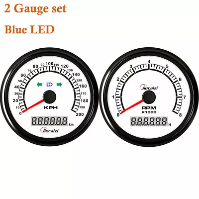 2 Gauge Set 200KPH GPS Speedometer 8000rpm Tachometer White Car Marine Blue LED • $113.95