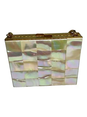 VTG 1950's Evening Vanity Mother Of Pearl Purse Minaudiere W/Compact Lipstick • $115