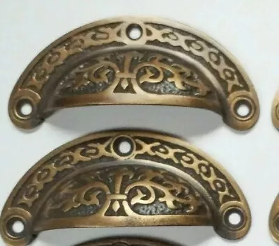 2 Antique Vtg. Style Victorian Brass Apothecary Bin Pulls Handles 3  Cntr  #A5 • $19.95