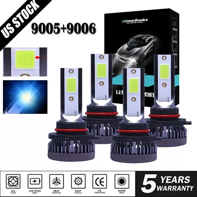 4PCS 9005 9006 LED Combo Headlight Kit Bulbs 8000K Icy Blue COB High Low Beam • $12.99