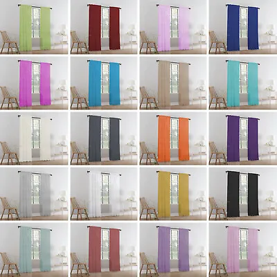 Pairs Of Sheer Slot Top Plain Voile Net Curtain Panels - Free Postage • £16.49