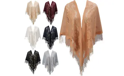 New Flower Lace Triangle Scarf Classic Polyester Tassel Shawl For Women • $8.42