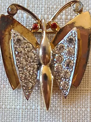 Vintage Butterfly Rhinestone Crystal Brooch By Mazer 1970's  • $25