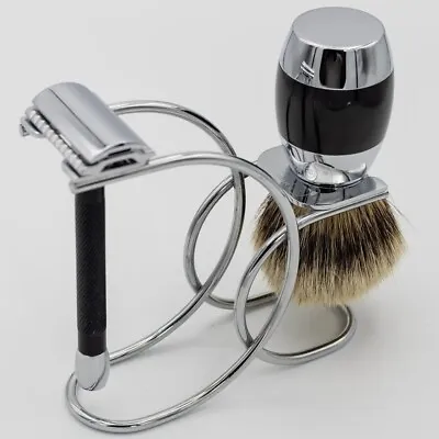 Merkur 3pc Shaving Set Polished Chrome Safety Razor Brush And Stand 903081001 • $159.95