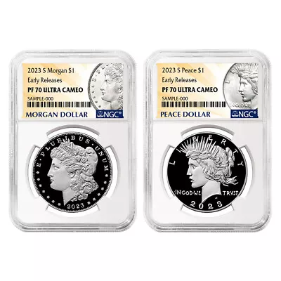 2023-S Proof $1 Morgan And Peace Silver Dollar 2pc Set NGC PF70UC ER Morgan &... • $299