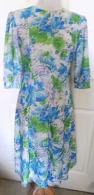 Vintage Floral Polyester Dress Blue Green Gored Skirt California Looks B38 • $21.99