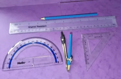 £2.90 • Buy 4 Piece Maths Set | Square, Ruler, Protractor, Compass Pencils For School