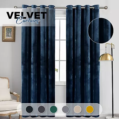 Crushed Velvet Blackout Curtains Eyelet Ring Top Ready Made Lined Pair Curtains • £3.99