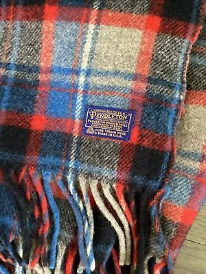 VTG Pendleton Blue Tartan Wool Fringe Throw Blanket Plaid 52 X 66 EUC • $125