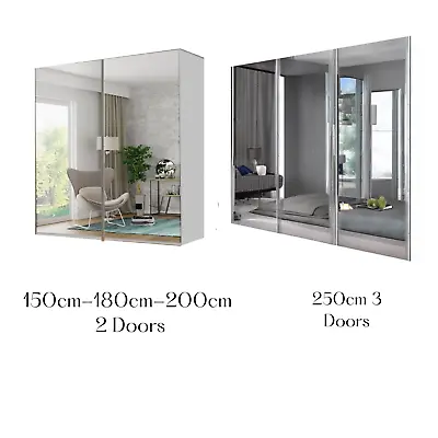 Modern FULL MIRROR Sliding Wardrobe 2/3 Doors - 4 Colours/4 Sizes UK EDMONTON • £389.99