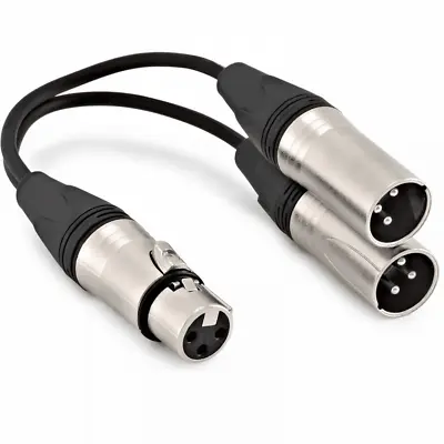 Female Socket To Twin Male Plugs XLR Splitter Lead Adapter 15cm Cable • £5.99