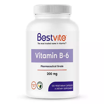 Vitamin B-6 200mg (120 Vegetarian Capsules)-No Stearates-Vegan-Non GMO • $12.49