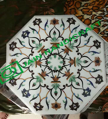 18  White Marble Table Top Coffee Center Inlay Lapis Mosaic Malachite Decor P5 • £381.65