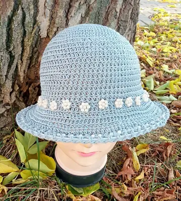 Womens Summer Knitted Hat Made Of Gray Cotton With Brim.crocheted Hat.fashion... • $99.20