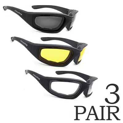3pcs Hreyfing Foam Padded Motorcycle Riding Glasses Sunglasses Windproof Goggles • $9.57