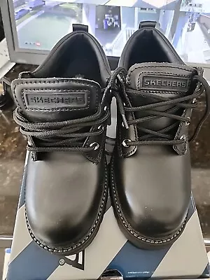 Skechers Tom Cats  Black Leather Lace Up Oxfords Work Shoes Boots Upper 60101 • $39
