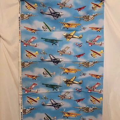 Vintage Timeless Treasures Airplane Fabric Cotton Woven Blue 31 Inches • $29.99