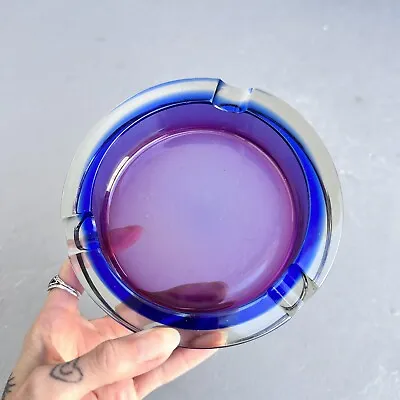 Vintage MCM Murano Sommerso Blue Purple Pink Art Glass Bowl Ashtray Seguso • $100