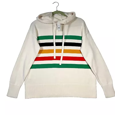 Loft Lou And Grey Sz S Sweater Striped Hoodie Crossover Rainbow 100% Cotton NWT • $14.99