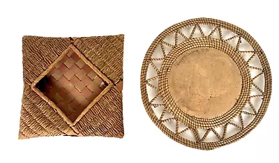 Pr Of Antique/Vintage Native Amer Handkerchief Ash Splint Baskets/Birch Bark Mat • $34