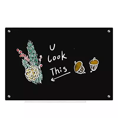 Dry Wipe Frameless Glass White Board Non Magnetic 60cm X 90cm Dry Erase - Black • £24.59