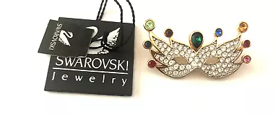 Beautiful SWAROVSKI Crystal MARDI GRAS Mask Pin • $49.50