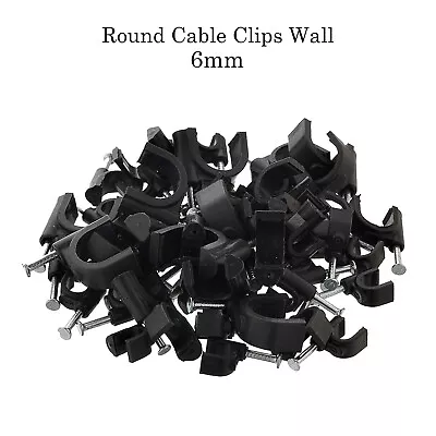 BLACK ROUND COAX 4mm- 6mm CABLE CLIP WITH FIXING NAIL BULK PACK X 100200300 UK • £2.50