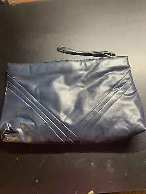 Vintage 70s Clutch Bag With Wrist Strap Navy Blue Clutch (A2) • $6