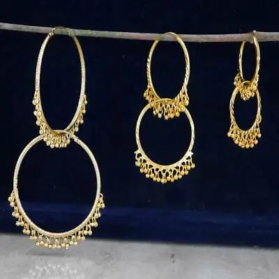22 Ct Gold Plated Earrings Indian Ethnic Jewellry Hoop Creole Earring E19 • £9.95