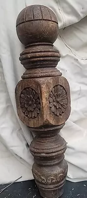 ANTIQUE Vintage Newel Post Short For ATTIC? OAK Carved • $155