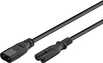 2m Black IEC C7 Figure 8 Extension Lead Power Cable – C8 Male Plug To C7 Female • £4.49